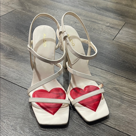 Aldo Shoes - Aldo Strappy Cream Heels with Red Heart